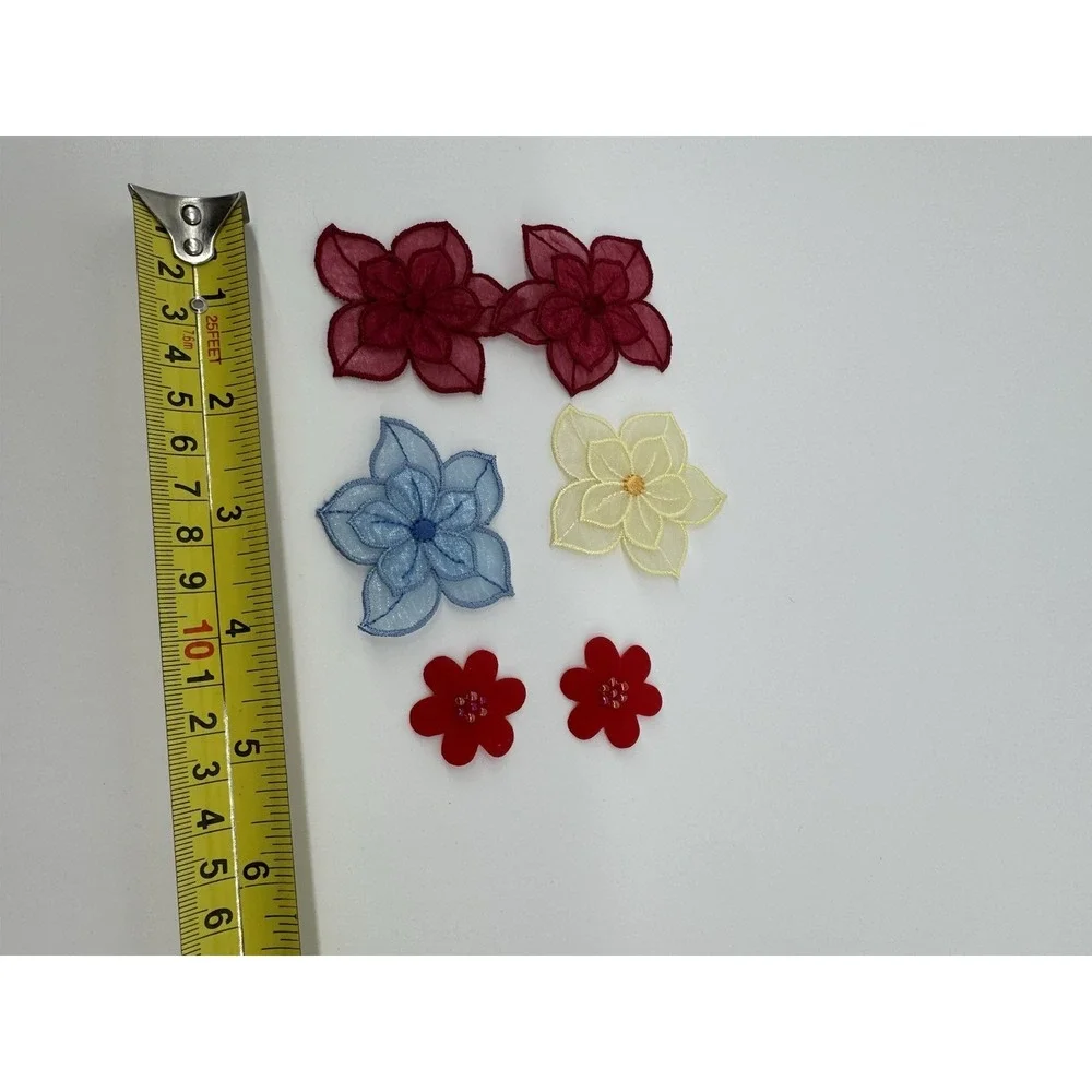 Lot 6 Floral Organza Appliques Embroidered Flower Patches Sheer Craft Sewing